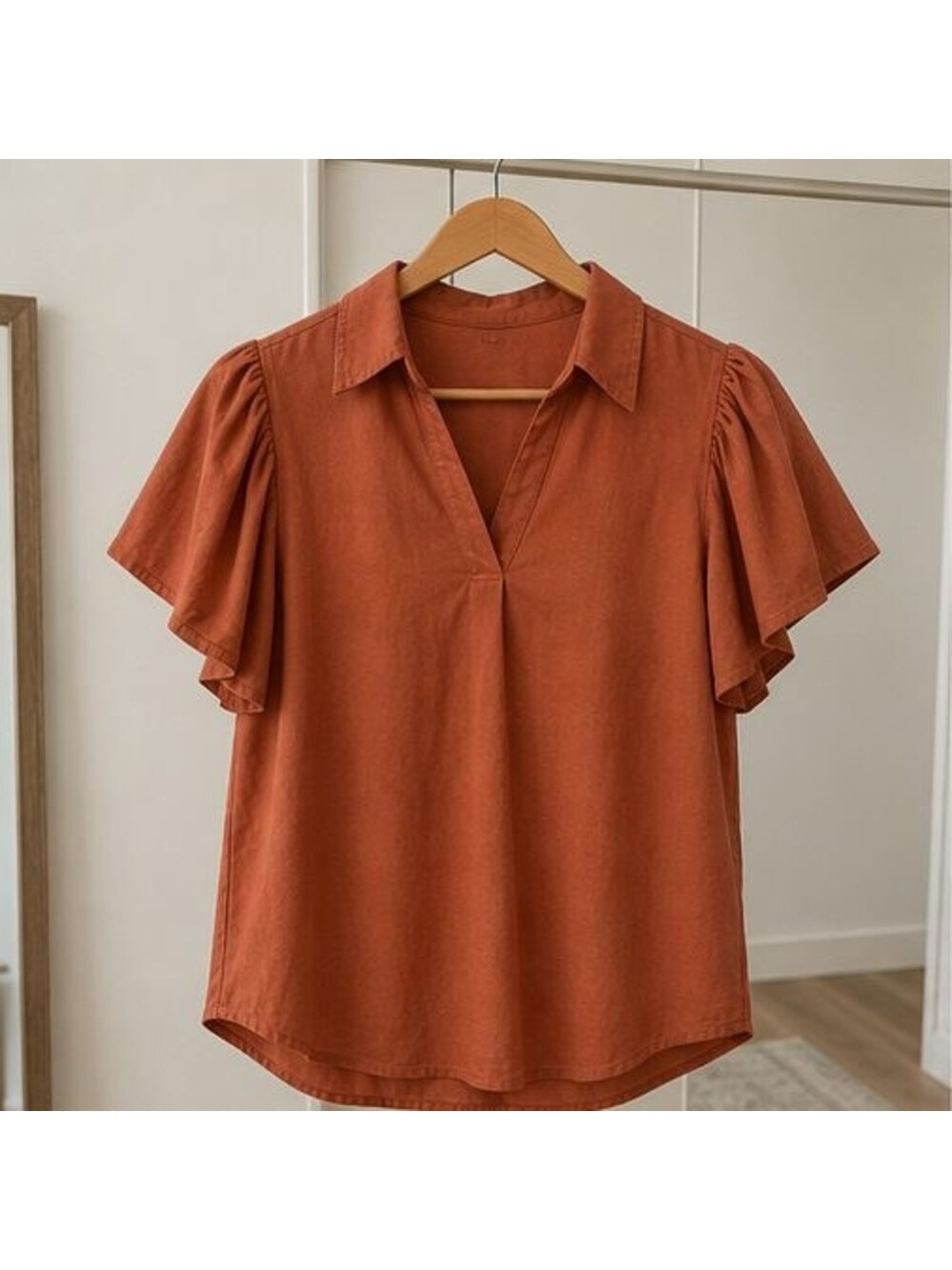 Rust Ruffle Blouse - Picture 1 of 6
